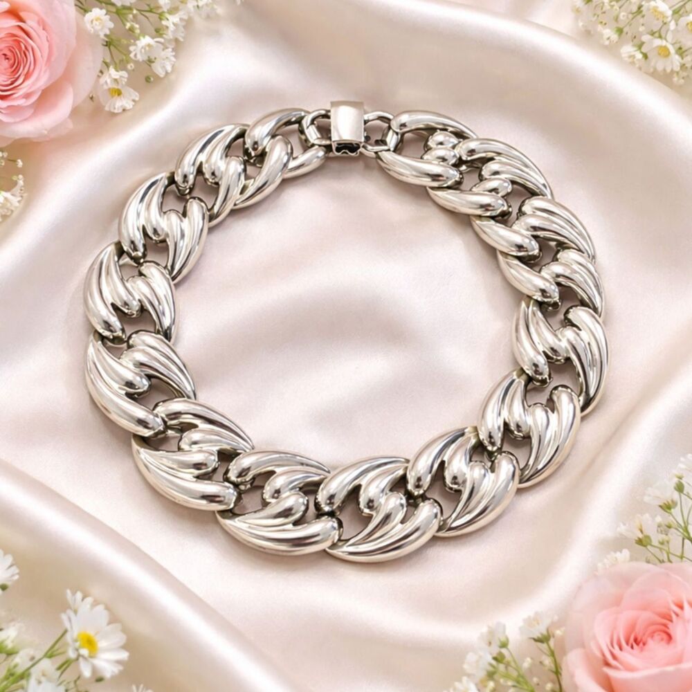Vintage Silver Tone Chunky Link Bracelet